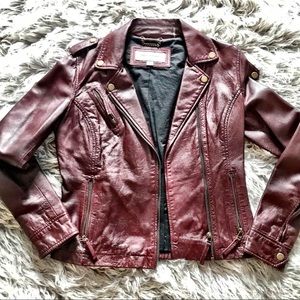 Andrew Marc Maroon Leather Moto Jacket - Size SML